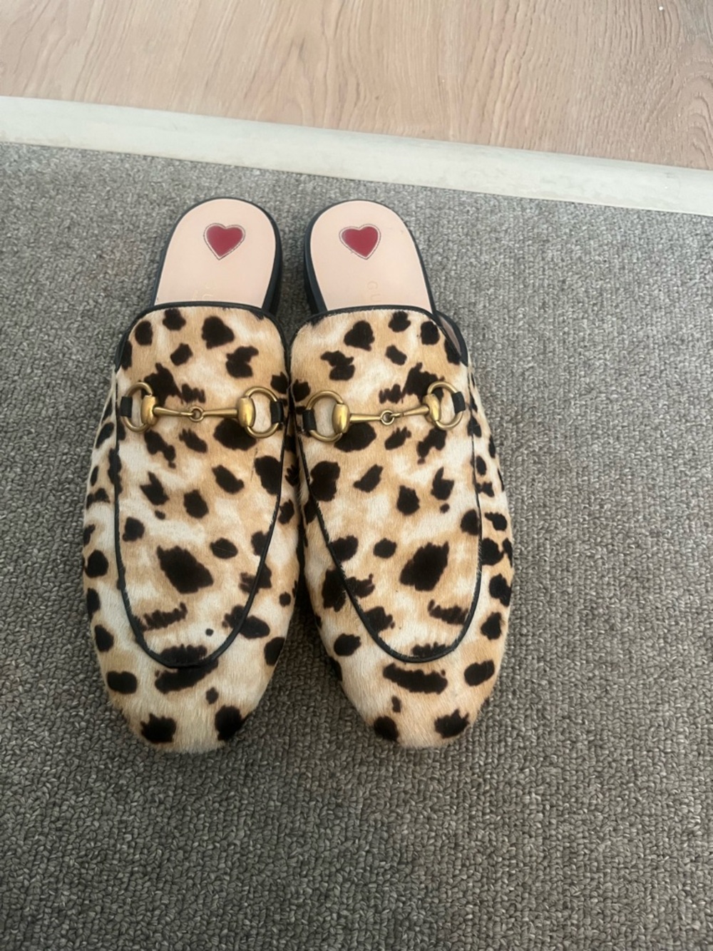 Gucci Leopard-Print Horsebit Mules in Tan and Black